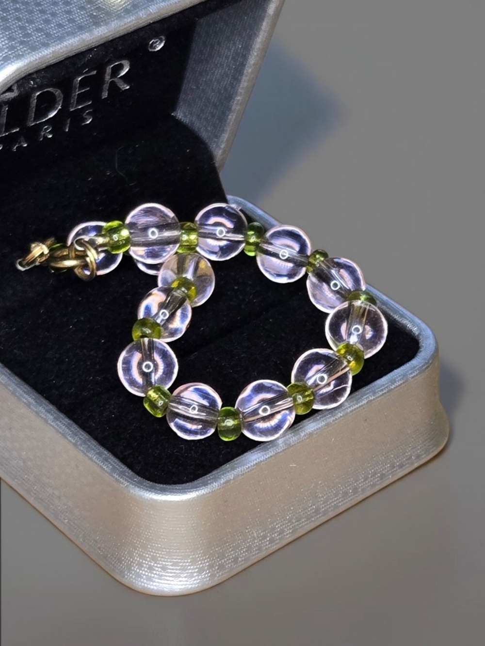 Vintage Pink and Olive Glass 6" Bracelet